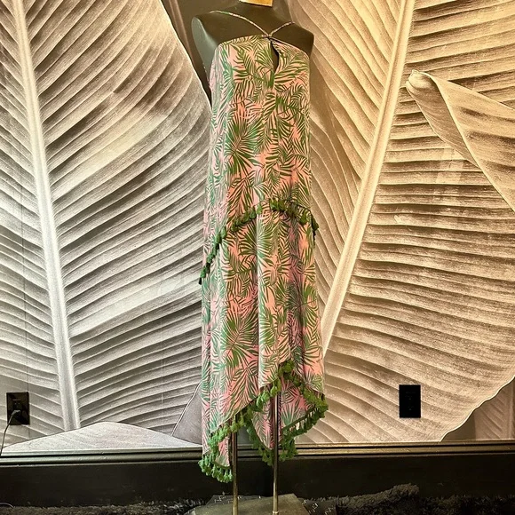 Elan | Dresses | Elan Sundress S Loose Flowy Dress Coverup Tropical Pink  Green Palmtree Midi Maxi | Poshmark